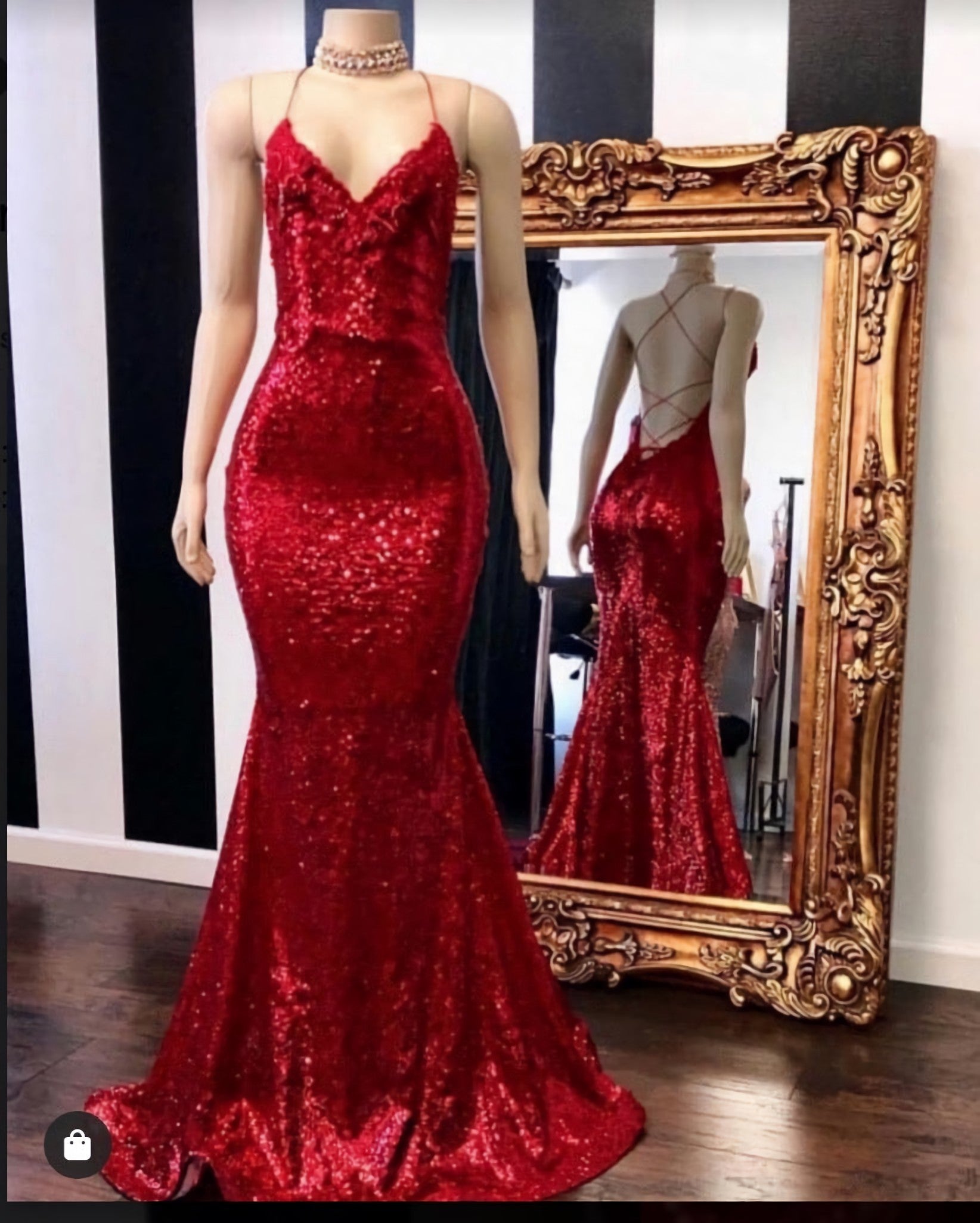 2024 Sexy Halter Sequins Red Mermaid Corset Prom Dresses outfit, Prom Dresses Patterned