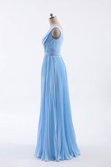 Blue Pleated A-line Chiffon Long Corset Bridesmaid Dress outfit, Bridesmaid Dress Affordable