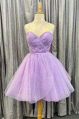 Lavender Faux-Wrap Strapless Sweetheart Pleated Tulle Corset Homecoming Dress outfit, Evening Dress Gown