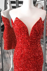 Red Sequin Strapless Short Corset Homecoming Dress outfit, Non Traditional Wedding Dress