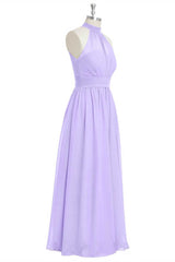 Lavender Chiffon Halter Long Corset Bridesmaid Dress outfit, Evening Dress Shopping