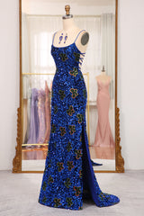 Sparkly Royal Blue Lace Up Long Sequined Corset Prom Dress With Slit Gowns, Prom Dress Shops Nearby