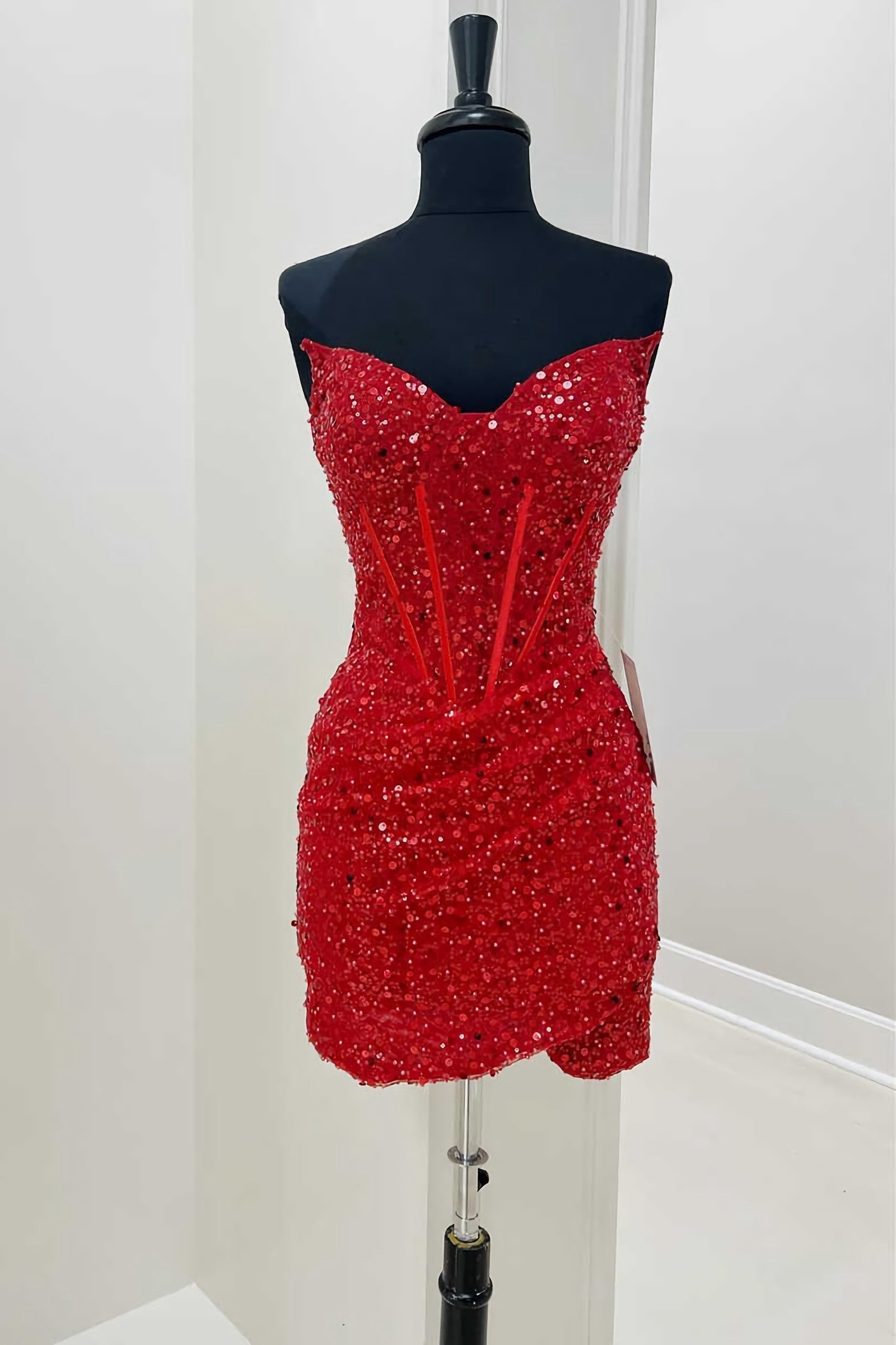 Red Sequined Sheath Mini Corset Homecoming Dress Club Dresses outfit, Party Dress Europe