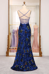 Sparkly Royal Blue Lace Up Long Sequined Corset Prom Dress With Slit Gowns, Prom Dresses Suits Ideas
