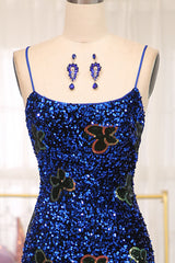Sparkly Royal Blue Lace Up Long Sequined Corset Prom Dress With Slit Gowns, Prom Dresses For Skinny Body