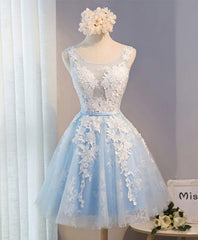 Blue V Neck Tulle Short Corset Prom Dress, Blue Corset Homecoming Dress outfit, Prom Dress Boutiques Near Me