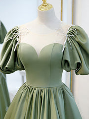 Simple Green Satin Long Corset Prom Dress, Green Evening Dress outfit, Homecoming Dresses Modest