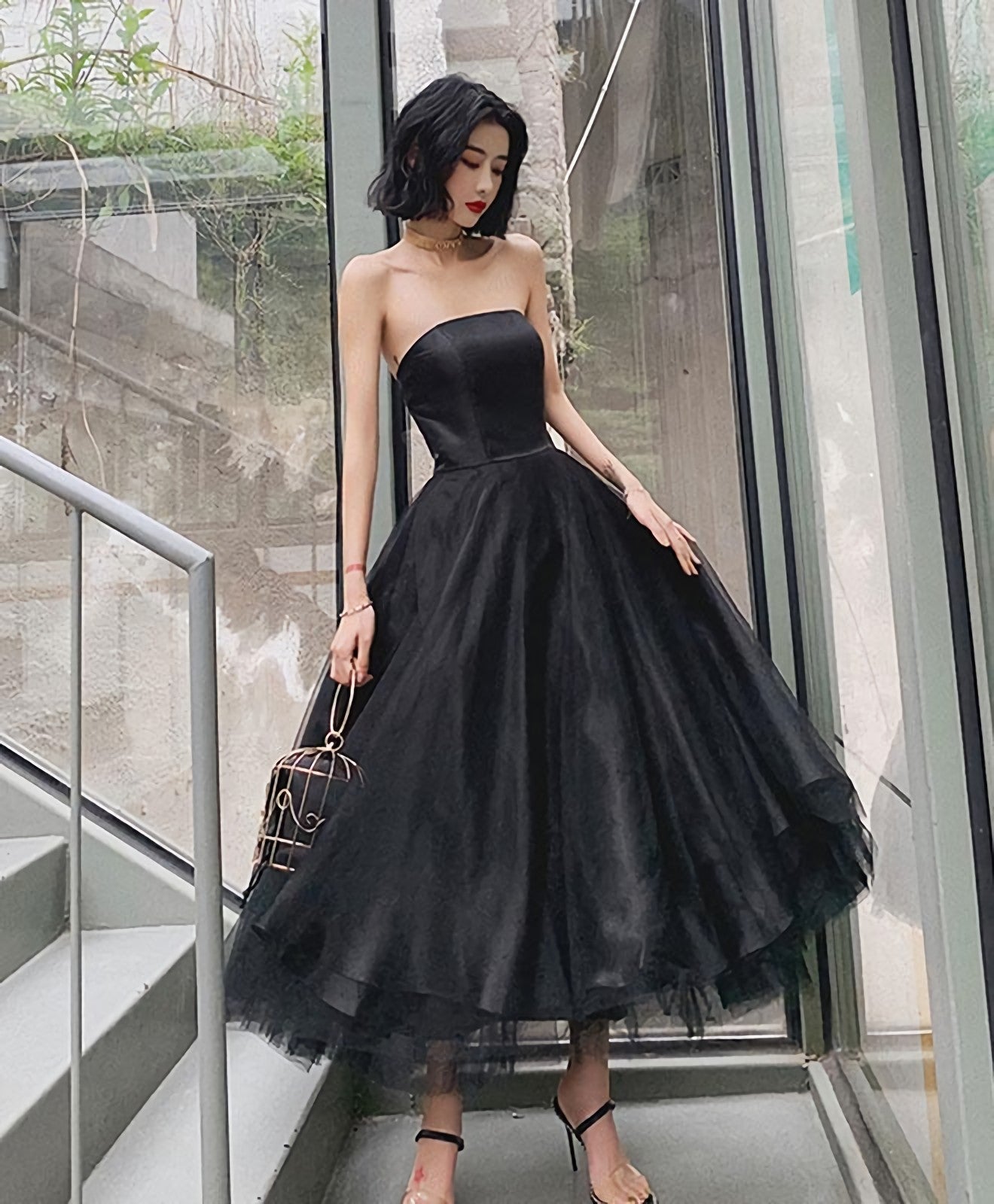 Black Tulle Short Corset Prom Dress, Black Evening Dress outfit, Prom Dresses 2023