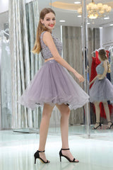 2 Piece Gray Tulle Short Suit Skirt With Lace Corset Homecoming Dresses outfit, Formal Dresses To Wear To A Wedding
