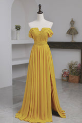 Yellow Chiffon Long Corset Prom Dress, A-Line Off the Shoulder Evening Dress outfit, Party Dress Jumpsuit