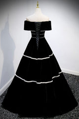 Black Velvet Long Corset Prom Dresses, A-Line Off the Shoulder Evening Dresses outfit, Bridesmaids Dress Burgundy