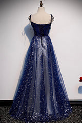 Blue Tulle Long A-Line Corset Prom Dresses, Blue Evening Party Dresses outfit, Party Dress Names