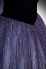 Purple Velvet Tulle Long Corset Prom Dresses, A-Line Off the Shhouler Evening Dresses outfit, Party Dresses Long Dress