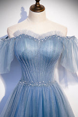 Blue Tulle Beading Long Corset Prom Dresses, A-Line Evening Party Dresses outfit, Party Dresses Teen