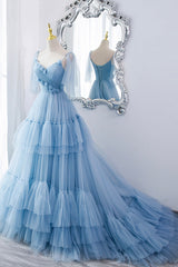 A-Line Tulle Long Corset Prom Dresses, V-Neck Spaghetti Strap Long Princess Dresses outfit, Princess Dress