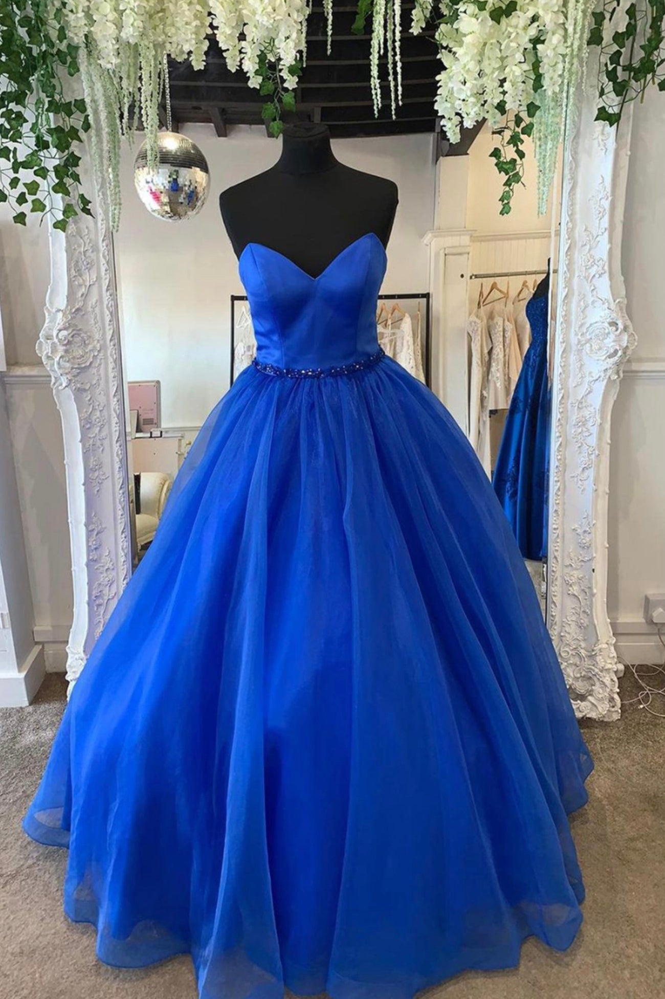 Blue Strapless Tulle Long Corset Prom Dresses, A-Line Evening Dresses outfit, Party Dress Express