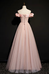 Pink Tulle Off the Shoulder Corset Prom Dress, Beautiful A-Line Evening Dress outfit, Wedding Invitations