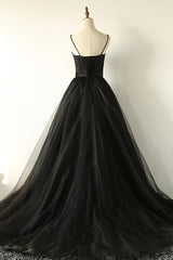 Black A-Line Spaghetti Strap Long Corset Prom Dresses, Black Evening Dresses outfit, Bridesmaids Dress Styles