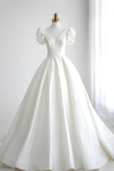White V-Neck Satin Long Corset Formal Dress, Corset Wedding Corset Formal Dress outfit, Wedding Dresses For Maids
