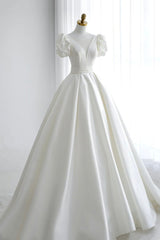 White V-Neck Satin Long Corset Formal Dress, Corset Wedding Corset Formal Dress outfit, Wedding Dress Southern