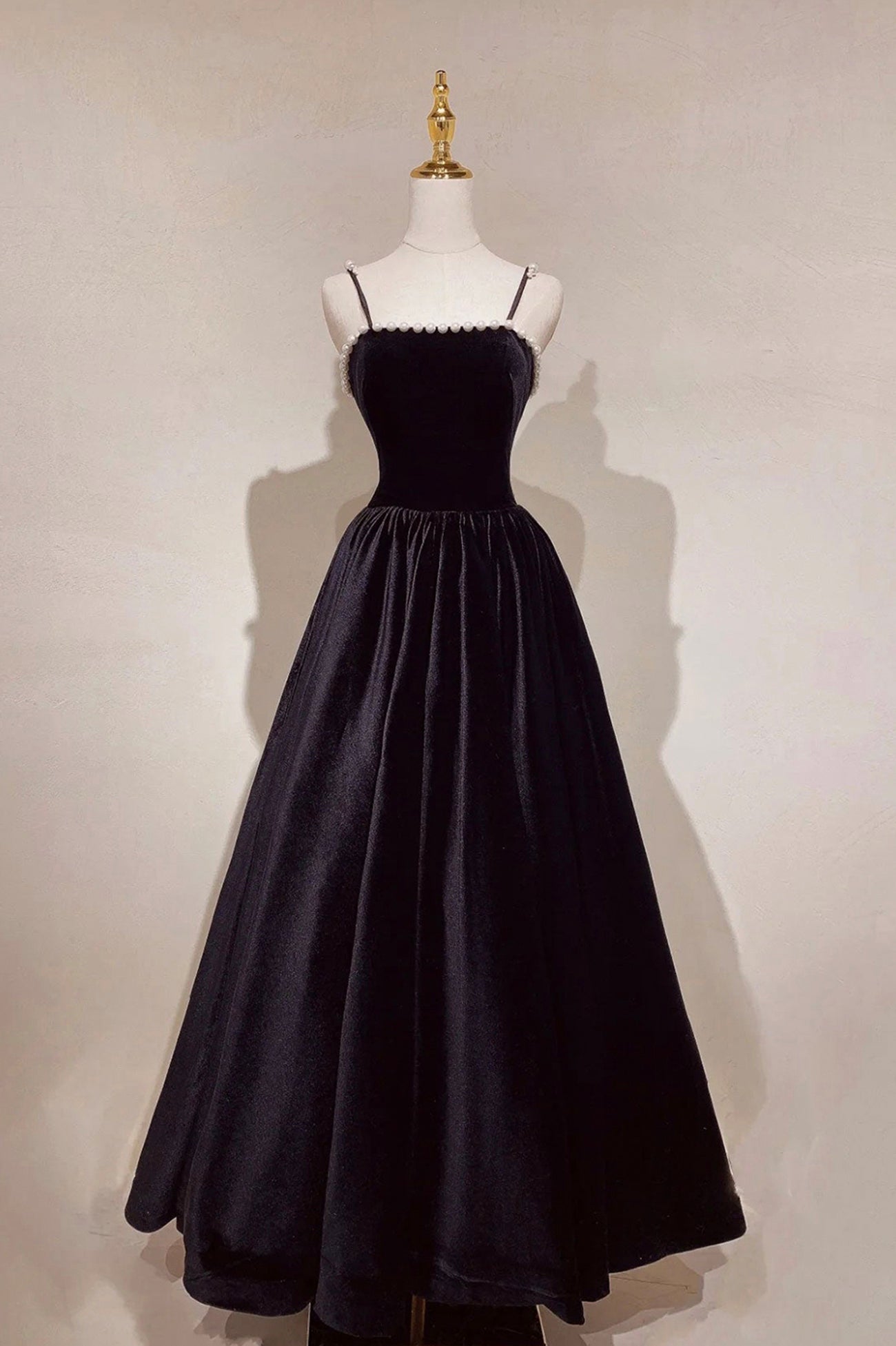 Black Velvet Pearls Long Corset Prom Dresses, Black A-Line Evening Party Dresses outfit, Bridesmaids Dress Short