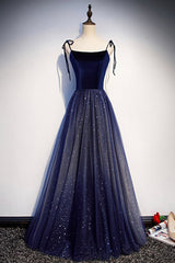 Blue Velvet Tulle Long Corset Prom Dresses, Lovely A-Line Graduation Dresses outfit, Party Fitness