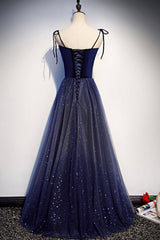 Blue Velvet Tulle Long Corset Prom Dresses, Lovely A-Line Graduation Dresses outfit, Evening Dress Long