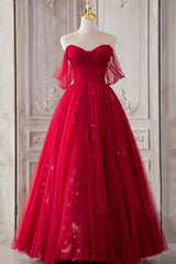 Red Tulle Long Corset Prom Dresses, A-Line Off the Shoulder Corset Formal Dresses outfit, Party Dress Style Shop