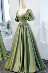 Green Satin A-Line Long Corset Formal Dress, Green Junior Corset Prom Dress outfits, Prom Dress2038