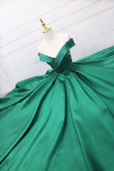 Green Satin Long Corset Prom Dress, Off the Shoulder Evening Party Dress Outfits, Prom Dresses For Adults