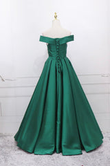 Green Satin Long Corset Prom Dress, Off the Shoulder Evening Party Dress Outfits, Prom Dress Places Near Me