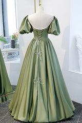 Green Satin A-Line Long Corset Formal Dress, Green Junior Corset Prom Dress outfits, Prom Dressed 2038