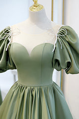 Green Satin A-Line Long Corset Formal Dress, Green Junior Corset Prom Dress outfits, Prom Dresse 2038
