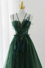Green Tulle Long A-Line Corset Prom Dress, Green Corset Formal Evening Dress outfit, Prom Dressed Black