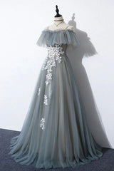 Gray Tulle Lace Long Corset Prom Dress, A-Line Evening Dress outfit, Prom Dress Designers