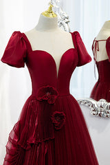 A-Line Satin Tulle Long Corset Prom Dresses, Burgundy Evening Dresses outfit, Formal Dress