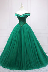 Green Tulle Long A-Line Corset Ball Gown, Off the Shoulder Evening Dress outfit, Prom Dress 21