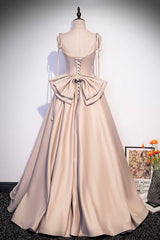 Pink Satin Long Corset Formal Dresses, Graduation Dresses with Bows Gowns, Bridesmaid Dress Shop