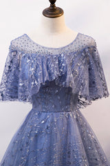 Blue Tulle Sequins Long Corset Prom Dress, A-Line Blue Evening Dress outfit, Party Dresses For Girl