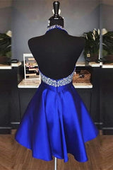 Elegant Halter Short Royal Blue Corset Homecoming Dress outfit, Party Dresses Online