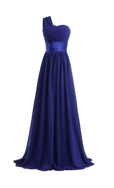 Column One Shoulder Floor Length Chiffon Royal Blue Corset Bridesmaid Dresses outfit, Satin Dress
