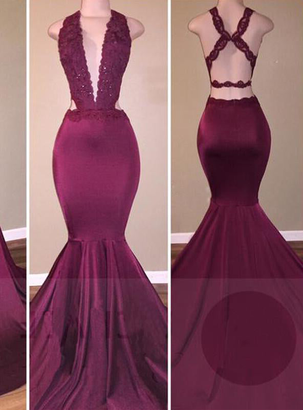 Mermaid/Trumpet Burgundy Sexy Corset Prom Dresses outfit, Simple Prom Dress