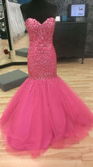 Mermaid/Trumpet Sweetheart Fuchsia Tulle Corset Prom Dresses outfit, Bridesmaids Dresses Wedding