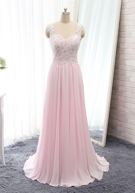 Chiffon Princess/A-Line Pale Pink Corset Prom Dresses outfit, Bridesmaid Dress Wedding