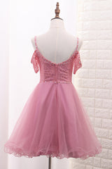 Chic Tulle Lace Spaghetti Strap With Beading Corset Homecoming Dresses outfit, Bridesmaids Dresses Mismatched