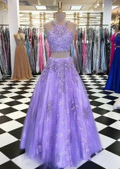 Lilac Corset Ball Gown Scoop Neck Sleeveless Long/Floor-Length Tulle Corset Prom Dress With Appliqued Beading outfit, Lilac Ball Gown Scoop Neck Sleeveless Long/Floor-Length Tulle Prom Dress With Appliqued Beading