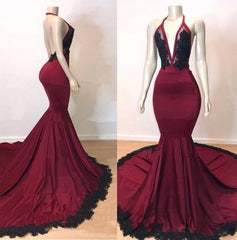 Sexy Mermaid V Neck Backless Burgundy And Black Long Corset Prom Dress 2024 Gowns, Bridesmaid Dress Fall Wedding