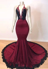Sexy Mermaid V Neck Backless Burgundy And Black Long Corset Prom Dress 2024 Gowns, Bridesmaid Dress Spring