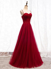 Gemgrace Burgundy Corset Prom Dresses, Long Tulle Corset Formal Dress With Straps Gowns, Gemgrace Burgundy Prom Dresses