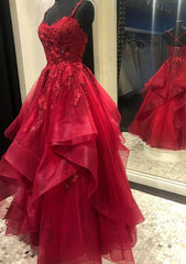 Burgundy Corset Prom Dresses, A-line V Neck Spaghetti Straps Long/Floor-Length Lace Corset Prom Dress With Beading outfit, Burgundy Prom Dresses